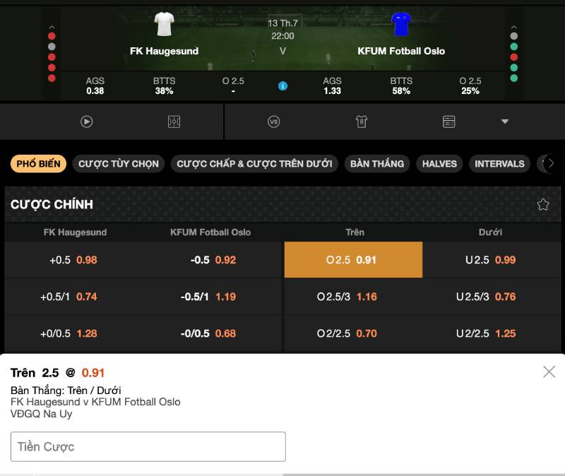 Cách nhận biết trận đấu phù hợp để vào kèo tài xỉu 2.5